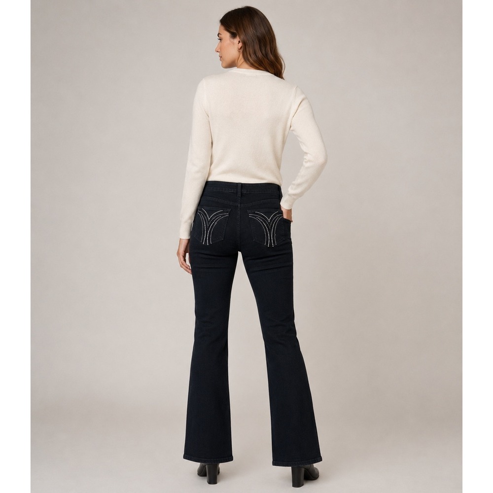 NYDJ Bootcut Jeans Sz 12 Black Rhinestone Embellished Pockets Stretch Denim $129